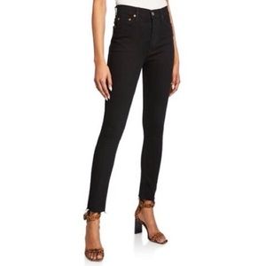 RE/DONE Originals High Rise Ankle Crop Frayed Hem Jeans in Worn Black
